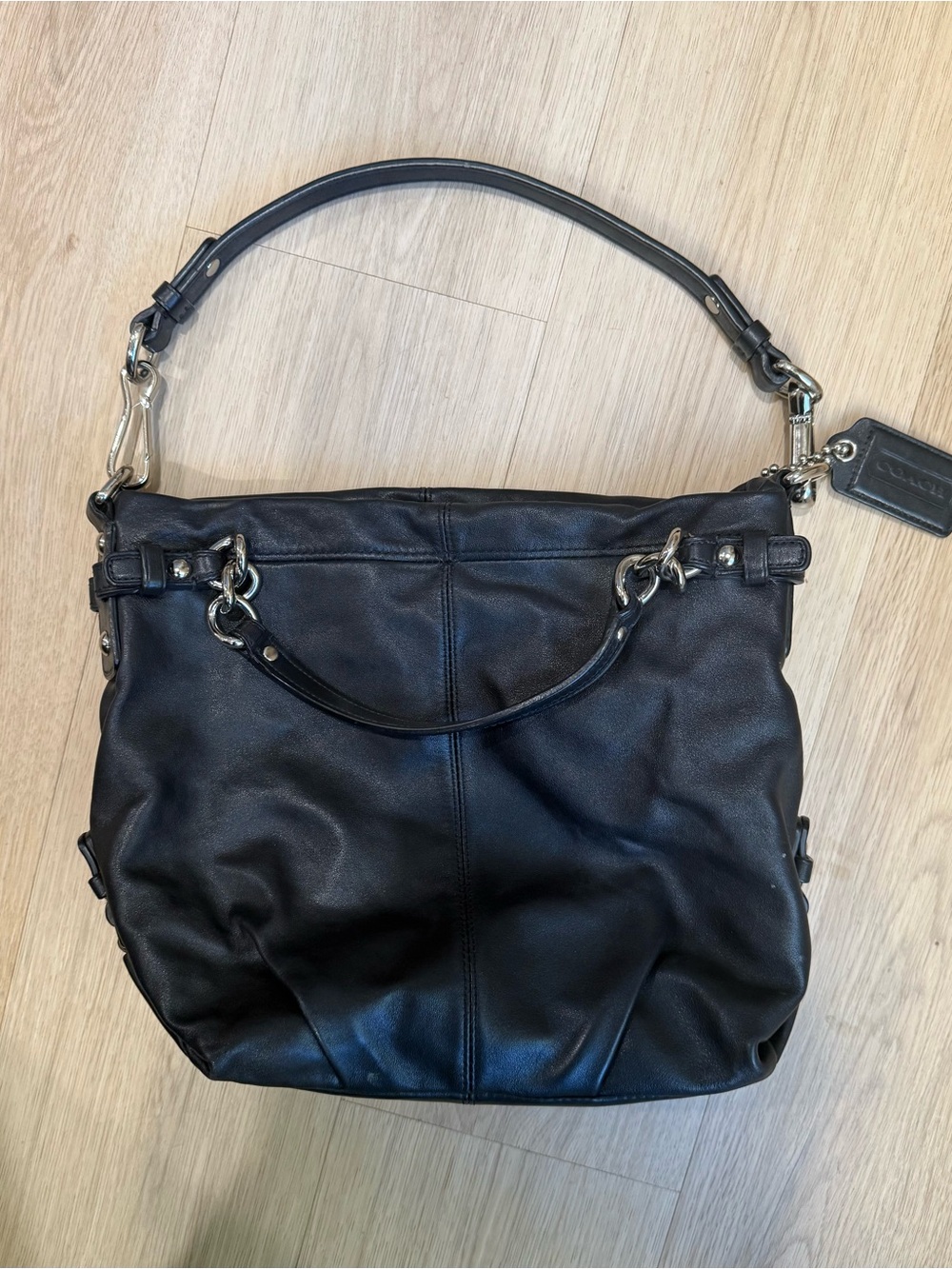 Coach Black Leather Shoulder Hobo with Silver Hardware